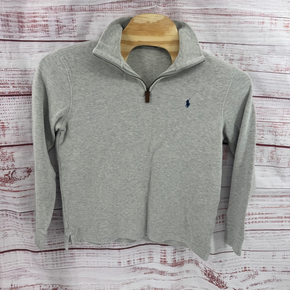 Polo Ralph Lauren Sweater Mens Medium Gray Ribbed 1/4 Zip Cotton Pullover